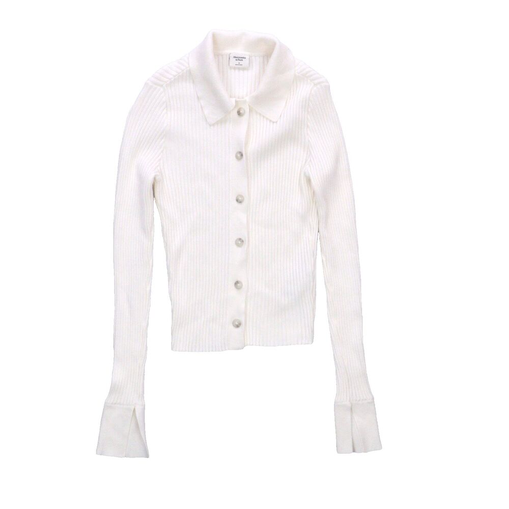 Abercrombie & Fitch Sweater Cardigan White Sz Small Collared Bella Swan Preppy - Picture 1 of 7